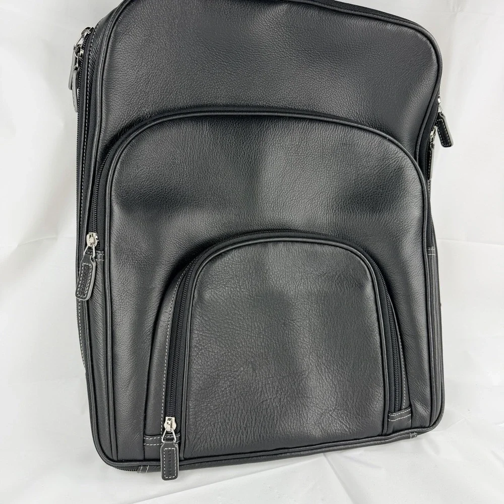 NWOT RARE Levenger Leather Laptop Bag Backpack Black 16x14 Zipper Straps